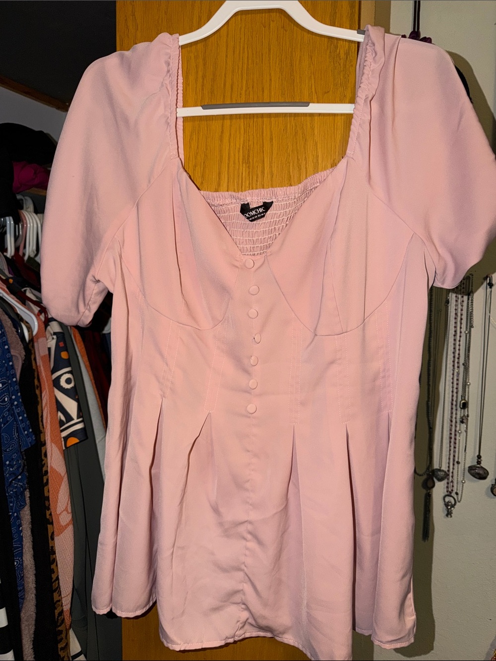 Light Pink Puff-Sleeve Button Front Tunic- Bloomchic- size 18-20 plus NWOT